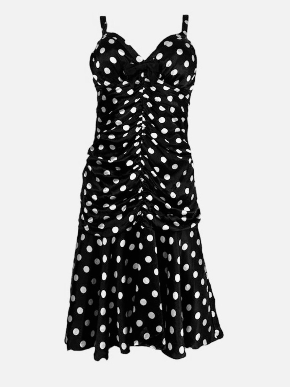 RARE Vintage Y2K Betsey Johnson black & White Polka Dot Ruched Midi Dress size 4 - Picture 4 of 10
